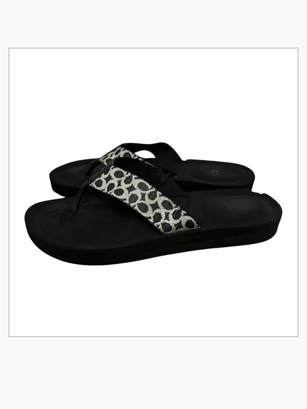 COACH Jessalyn Thong Flip Flop Sandals Signature Monogram Logo SZ 8.5 Black